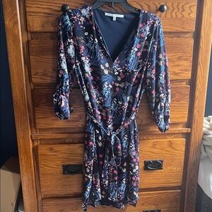 Maeve Navy Black Floral Wrap Midi Dress